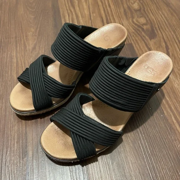 UGG Wedge Sandals Australian Hilarie Black
Leather and Elastic straps - 7 - Picture 1 of 12